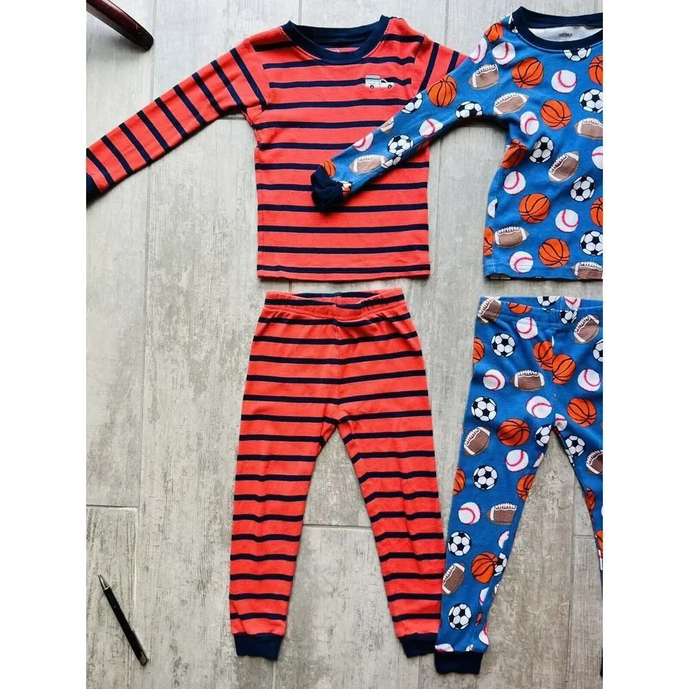 Toddler Boy Lot Set of 6 Pieces Cotton Fitted Pjs Pajamas 3T Construction Sports